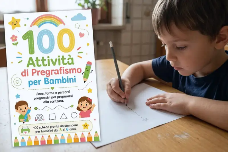 Bambino che utilizza le attività di pregrafismo per imparare a scrivere