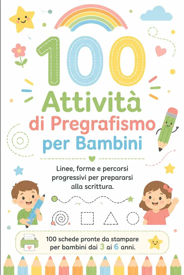 Copertina del quaderno 100 Attività di Pregrafismo per Bambini